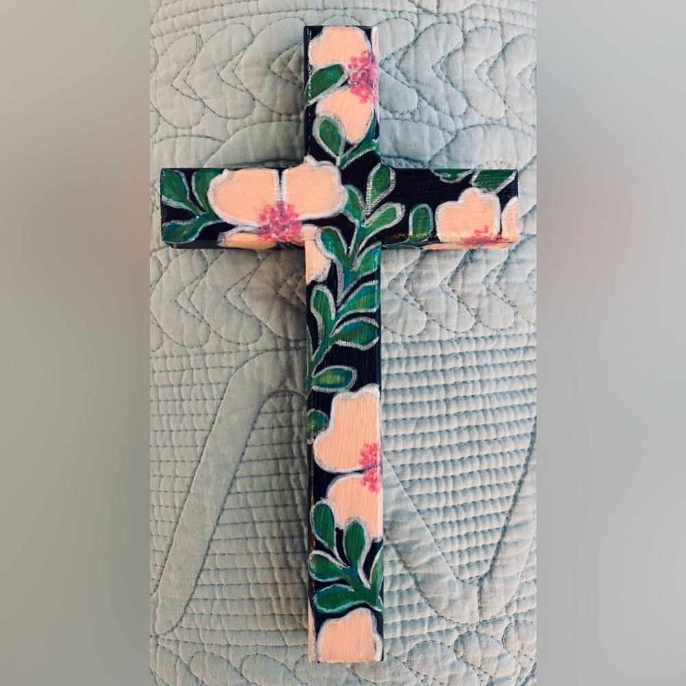 8" x 4.5" hand painted wood cross